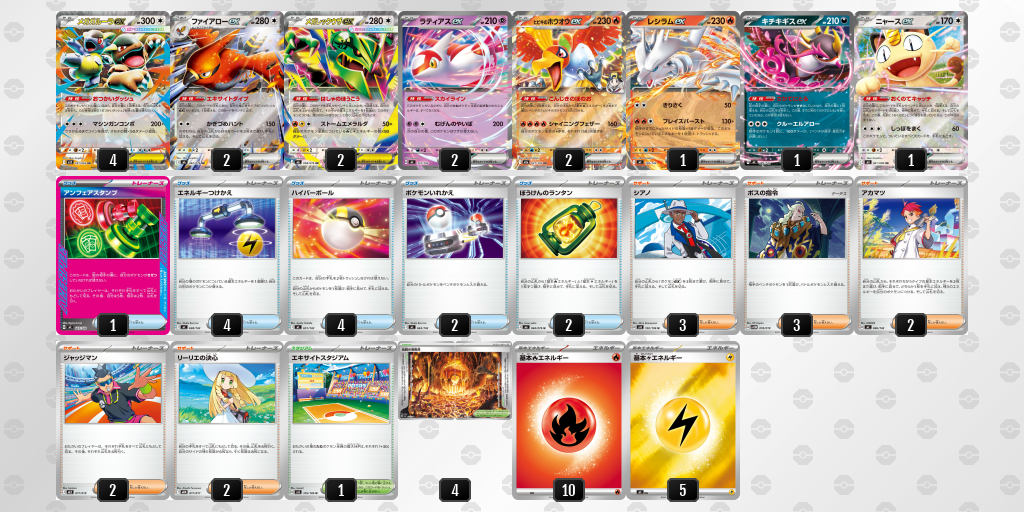 優勝｜ろけ選手｜メガレックウザex／ファイアローexのデッキレシピ