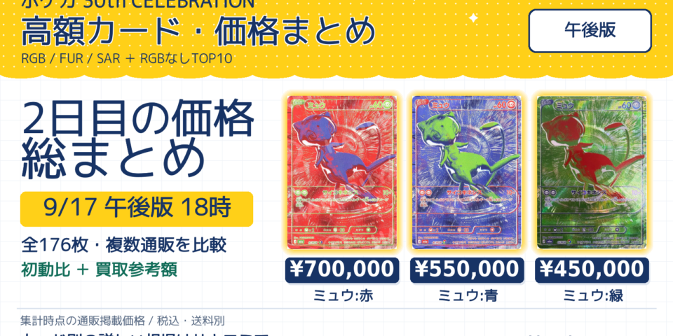 30th CELEBRATION 発売2日目価格まとめ【9月17日 午後版 18時】RGB・FUR・SARの初動比と買取参考